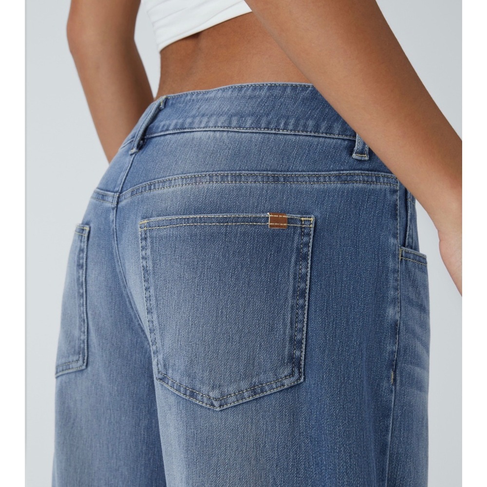 Halara Flex Asymmetric Low Rise Zipper Pockets Baggy Wide Leg Jeans Blue XS - Picture 4 of 9